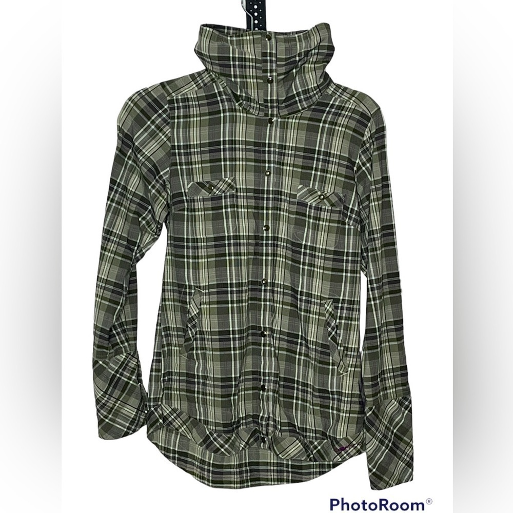 Exofficio Button Down Turtleneck Striped Top Sz XS